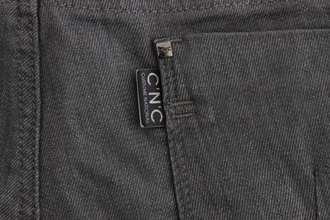 Chic Gray Slim-Fit Designer Jeans - ventzia