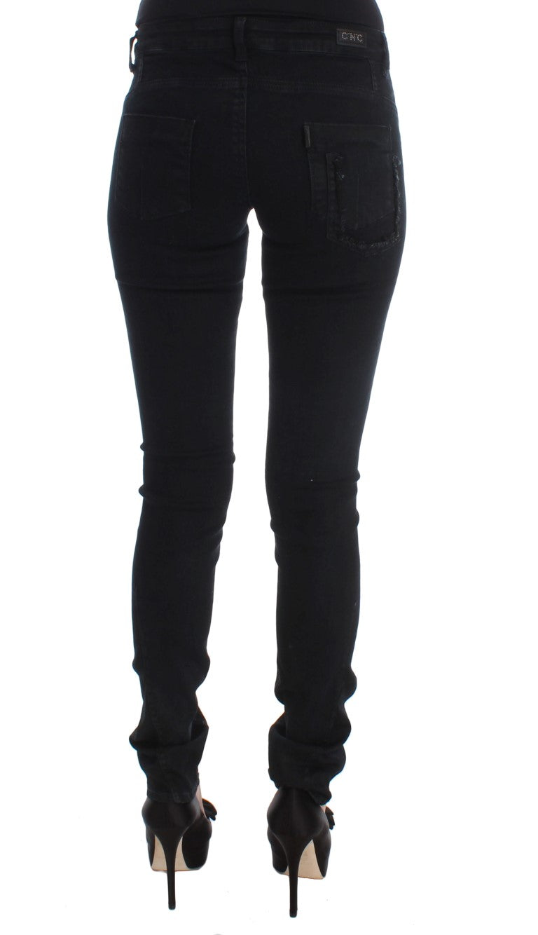 Sleek Slim Fit Designer Jeans in Classic Black - ventzia