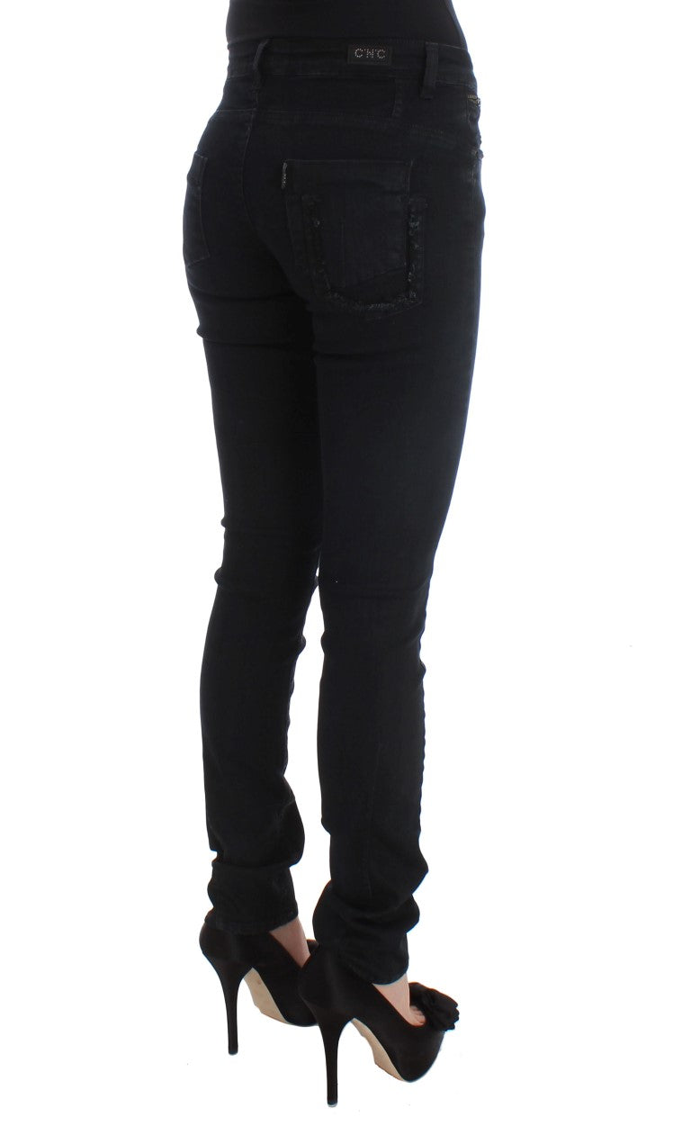 Sleek Slim Fit Designer Jeans in Classic Black - ventzia