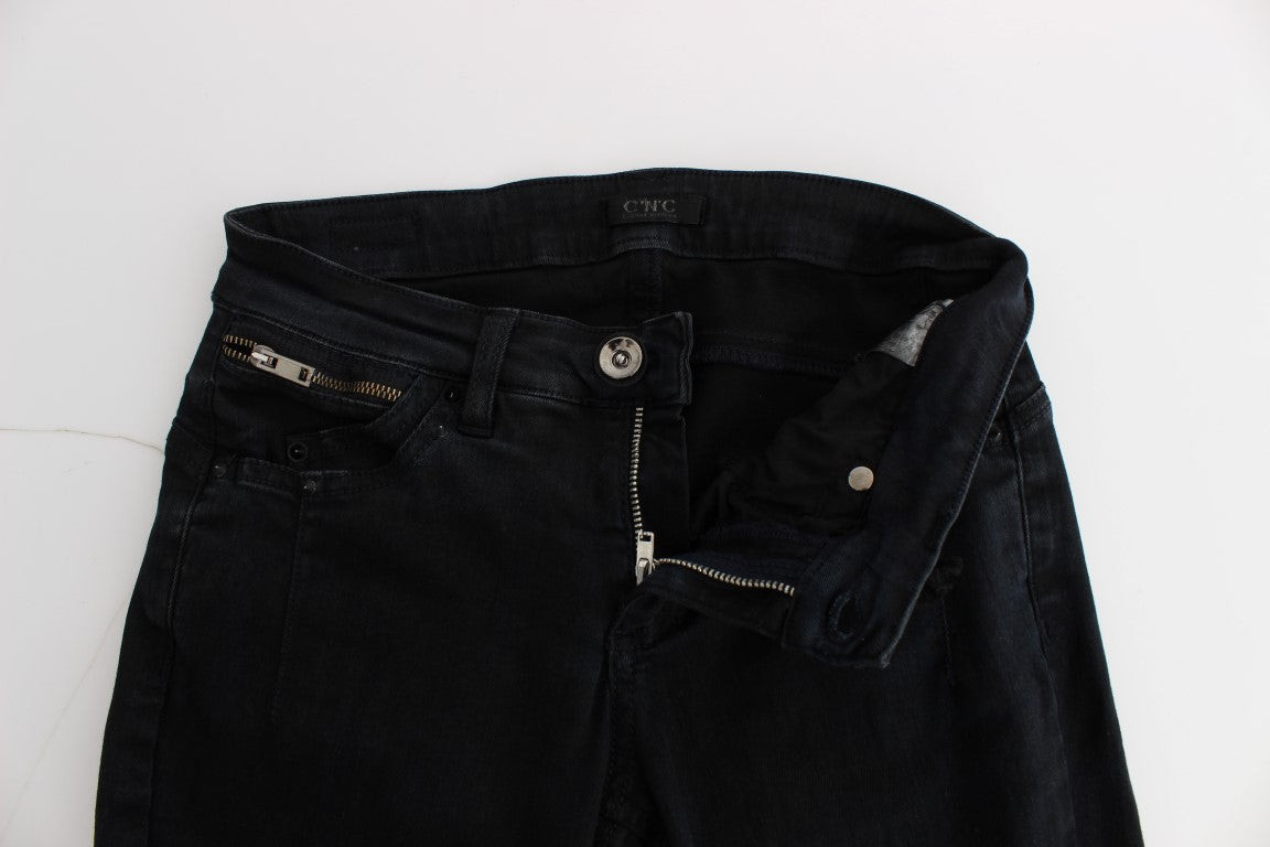 Sleek Slim Fit Designer Jeans in Classic Black - ventzia
