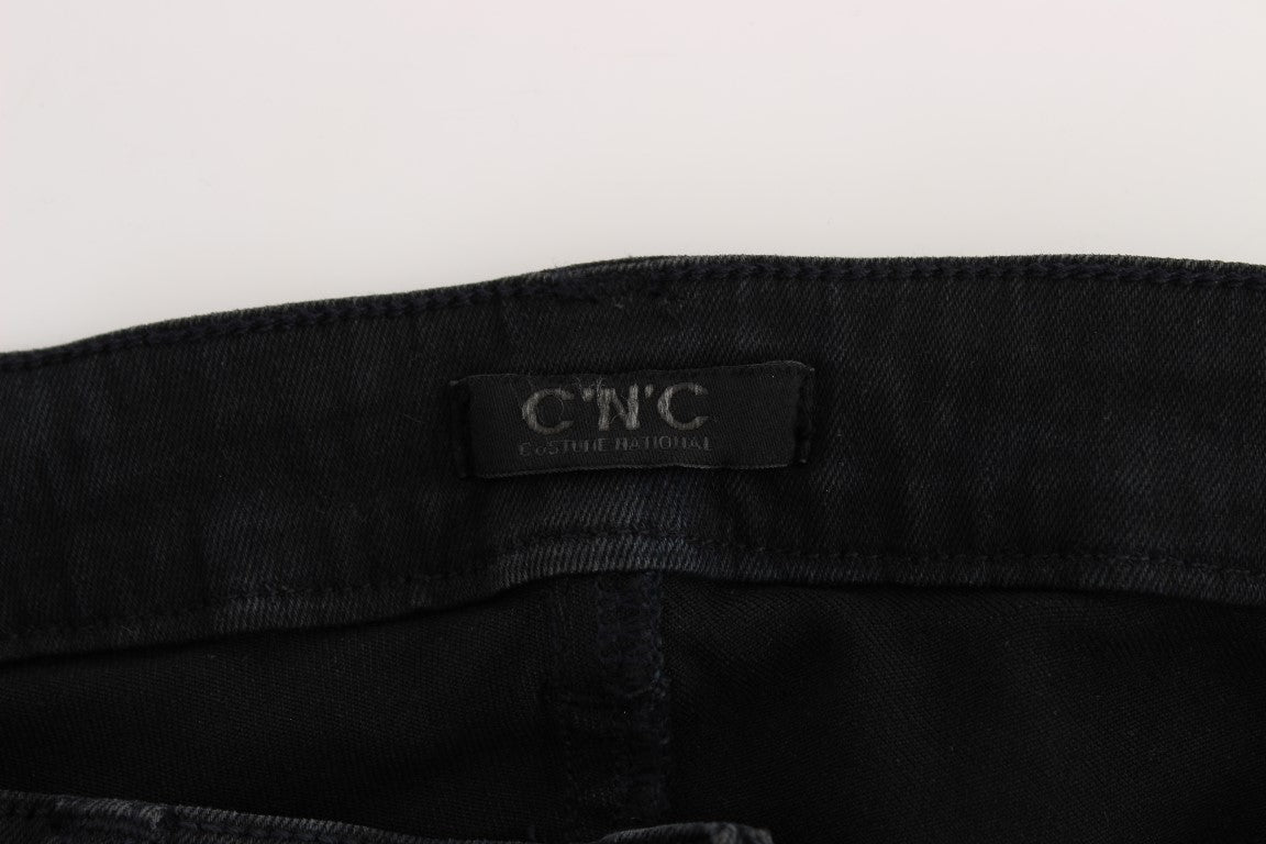 Sleek Slim Fit Designer Jeans in Classic Black - ventzia
