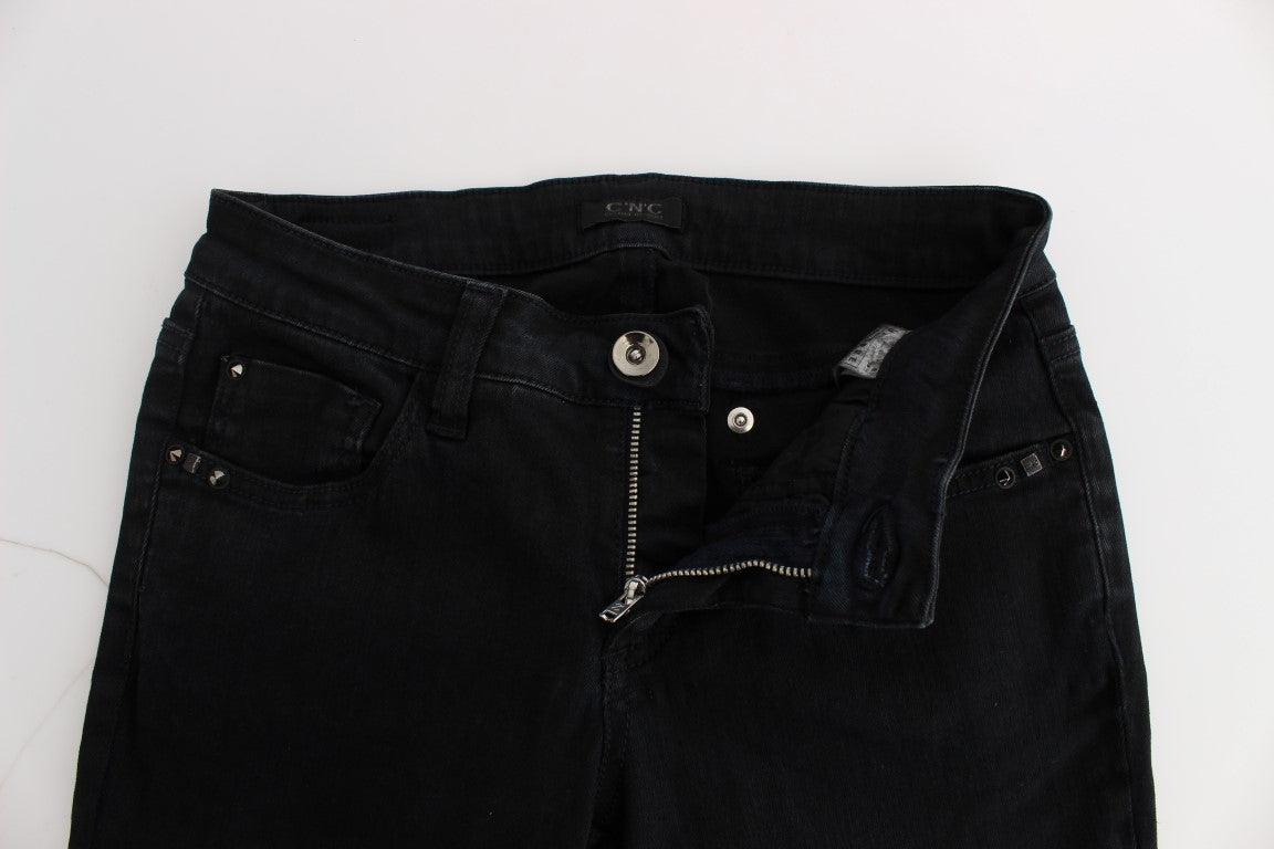 Sleek Black Slim Fit Designer Jeans - ventzia