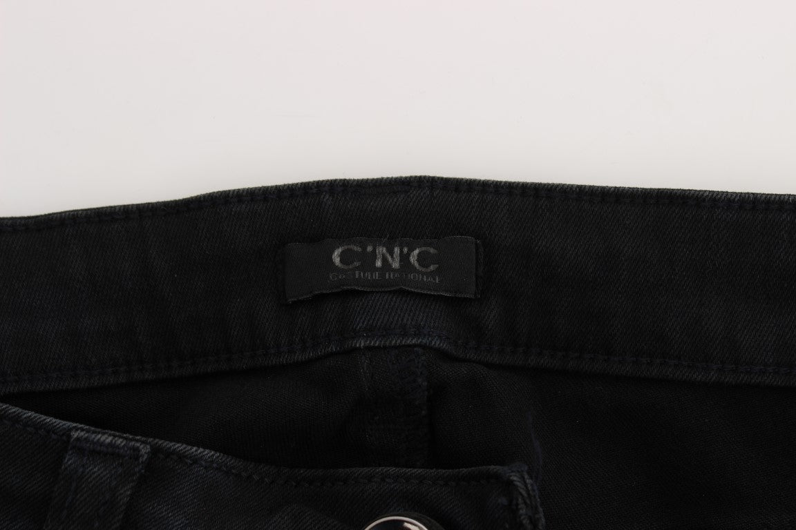 Sleek Black Slim Fit Designer Jeans - ventzia