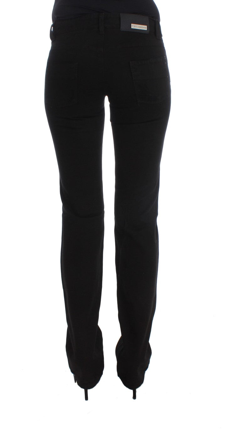 Chic Black Slim Fit Zippered Cotton Jeans - ventzia