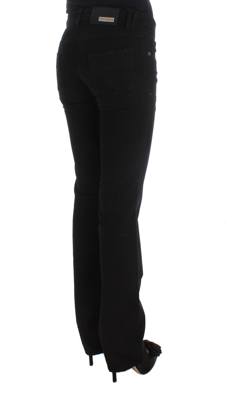 Chic Black Slim Fit Zippered Cotton Jeans - ventzia