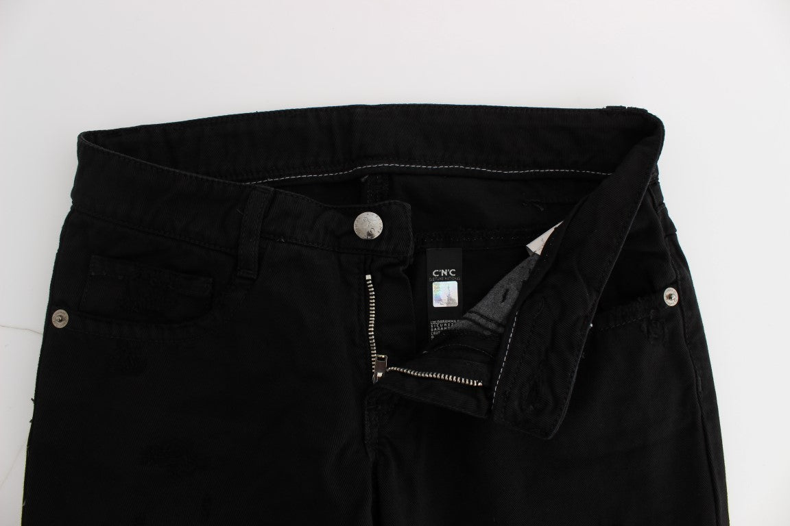 Chic Black Slim Fit Zippered Cotton Jeans - ventzia