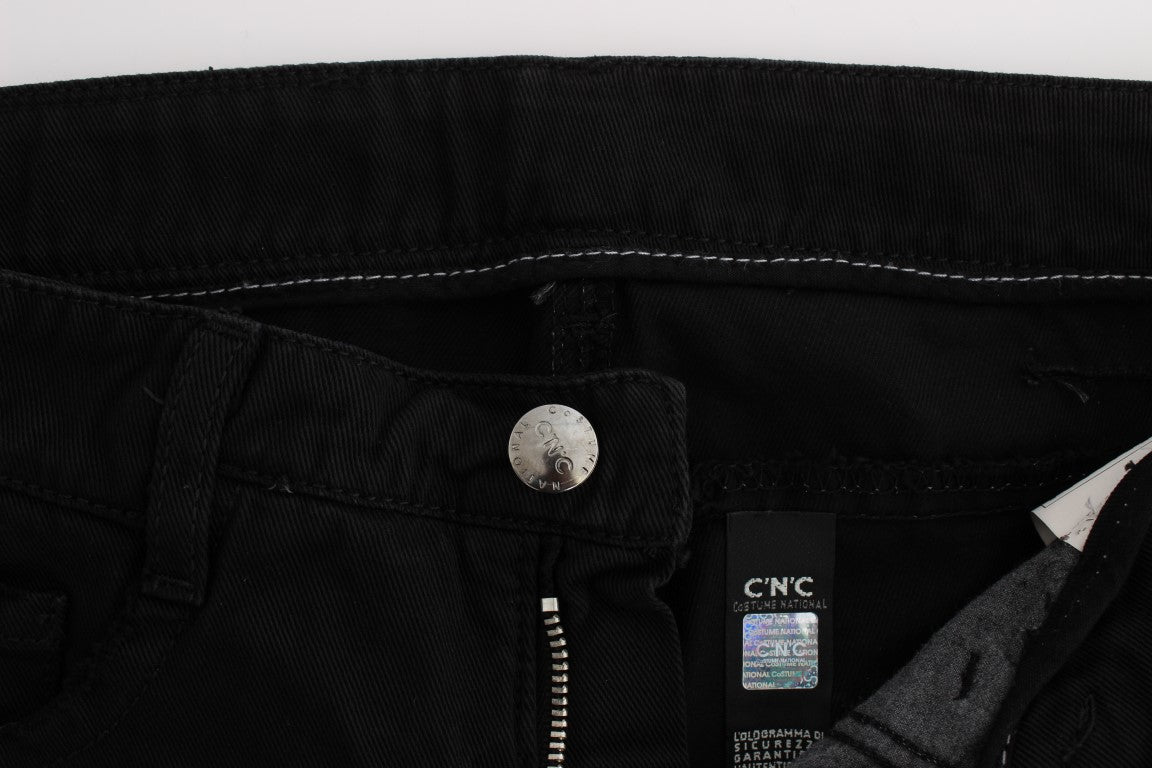 Chic Black Slim Fit Zippered Cotton Jeans - ventzia