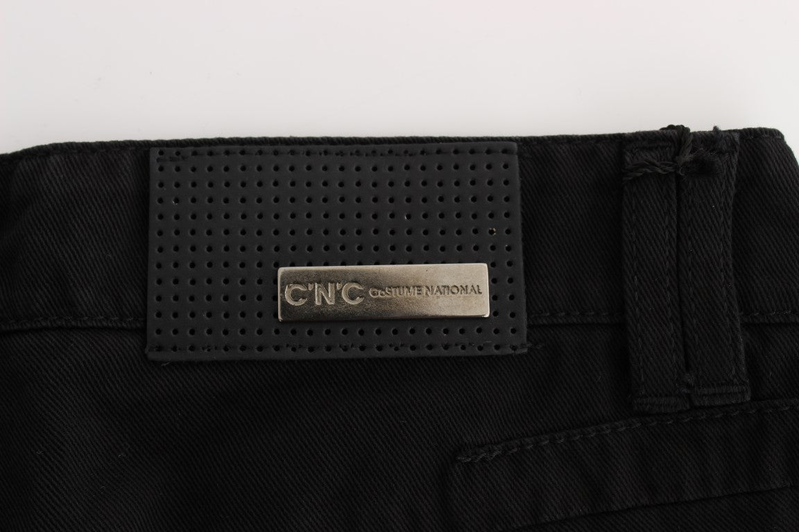 Chic Black Slim Fit Zippered Cotton Jeans - ventzia