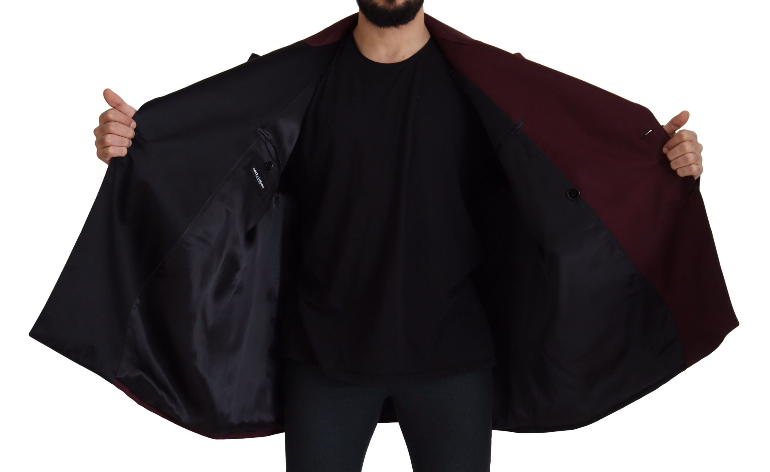 Bordeaux Polyester Double Breasted Jacket - ventzia