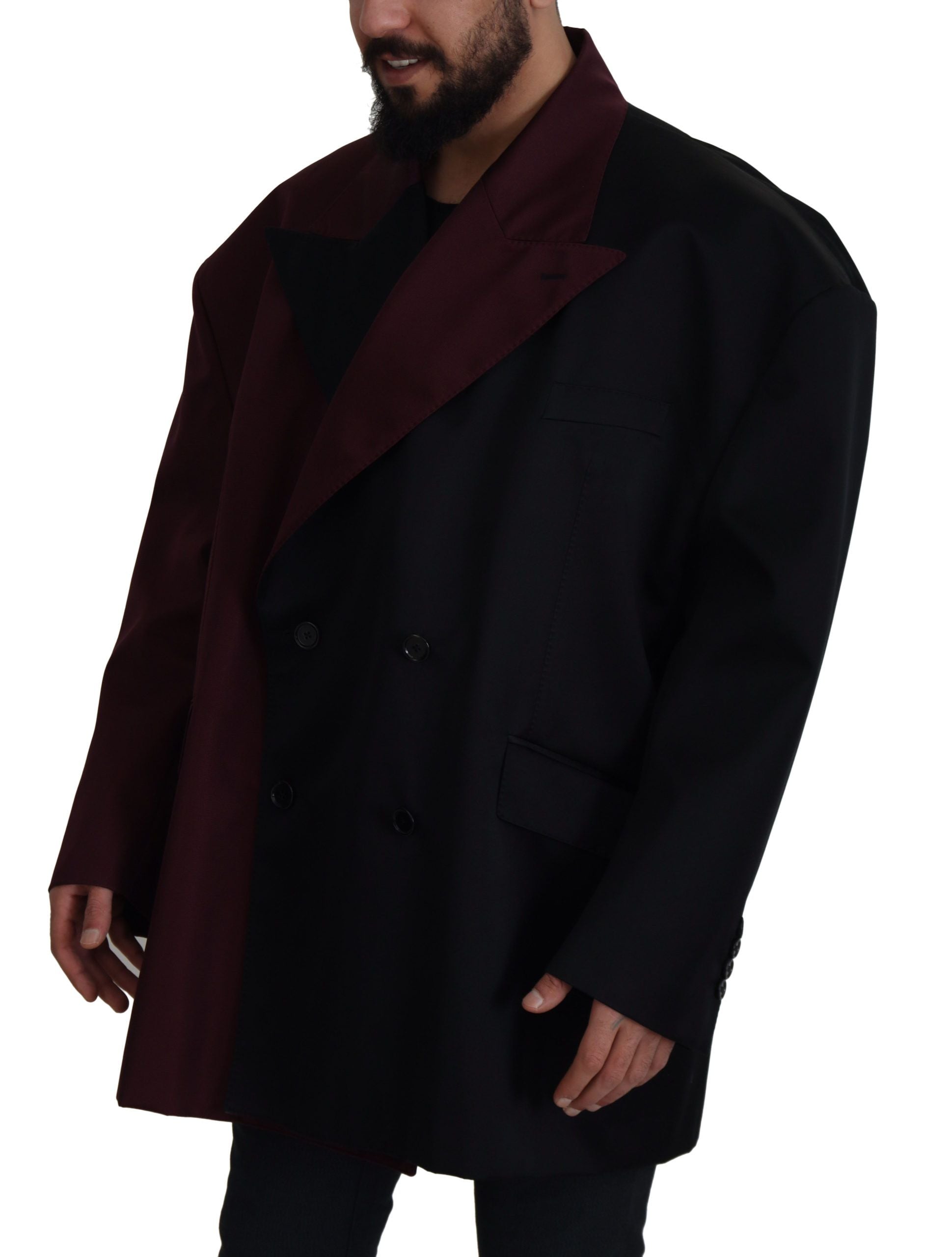 Bordeaux Polyester Double Breasted Jacket - ventzia
