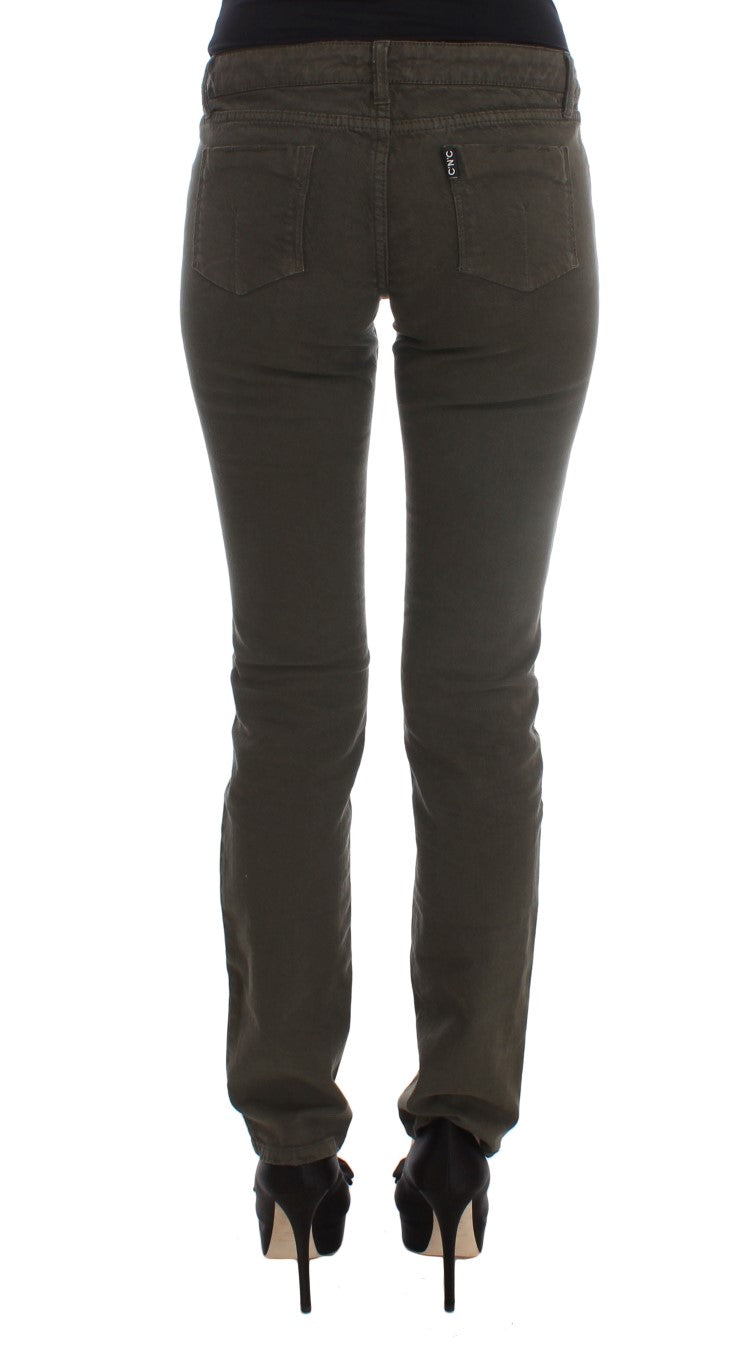 Chic Slim Fit Green Cotton Jeans - ventzia
