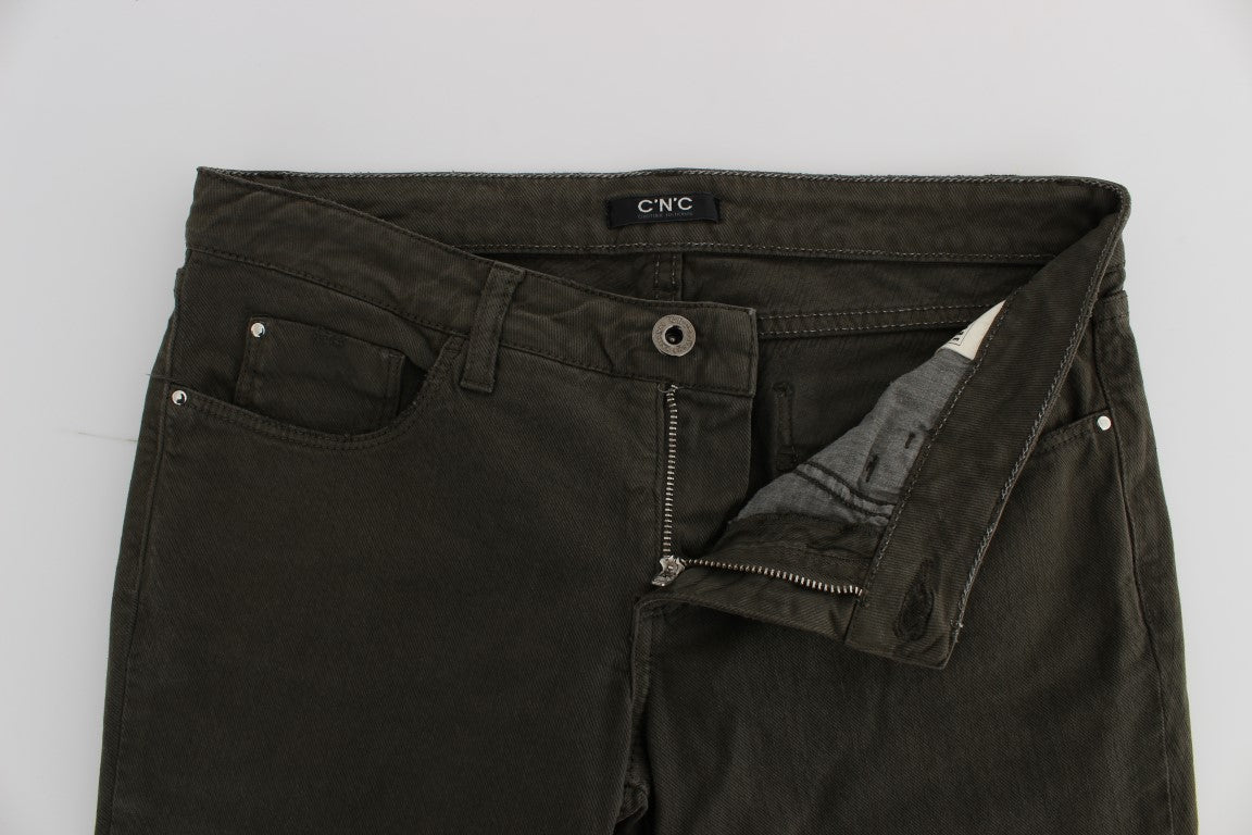 Chic Slim Fit Green Cotton Jeans - ventzia