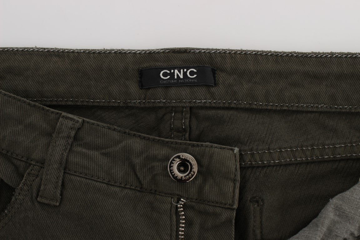 Chic Slim Fit Green Cotton Jeans - ventzia