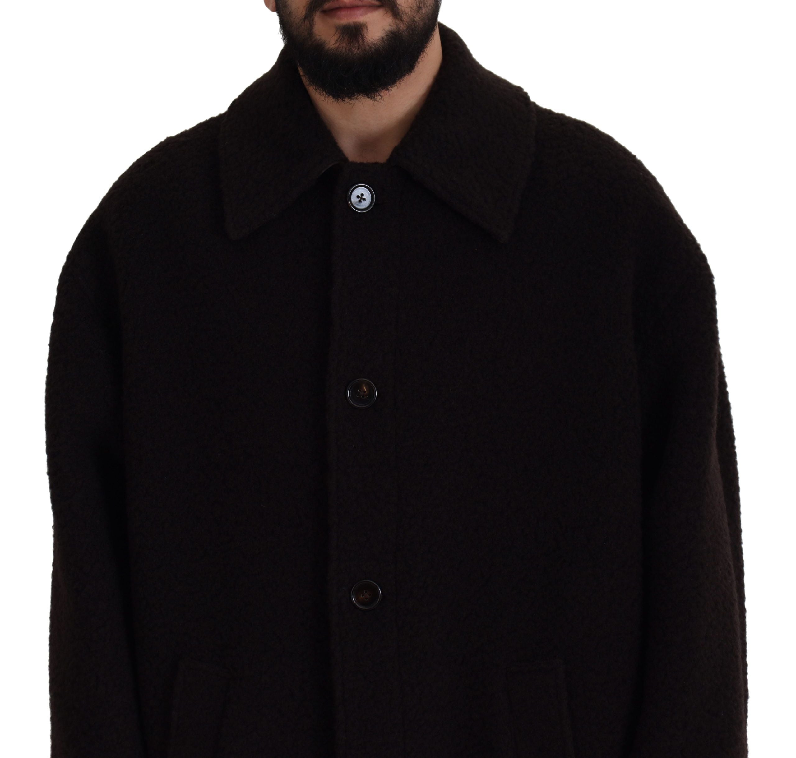 Black Alpaca Button Down Trench Coat Jacket - ventzia