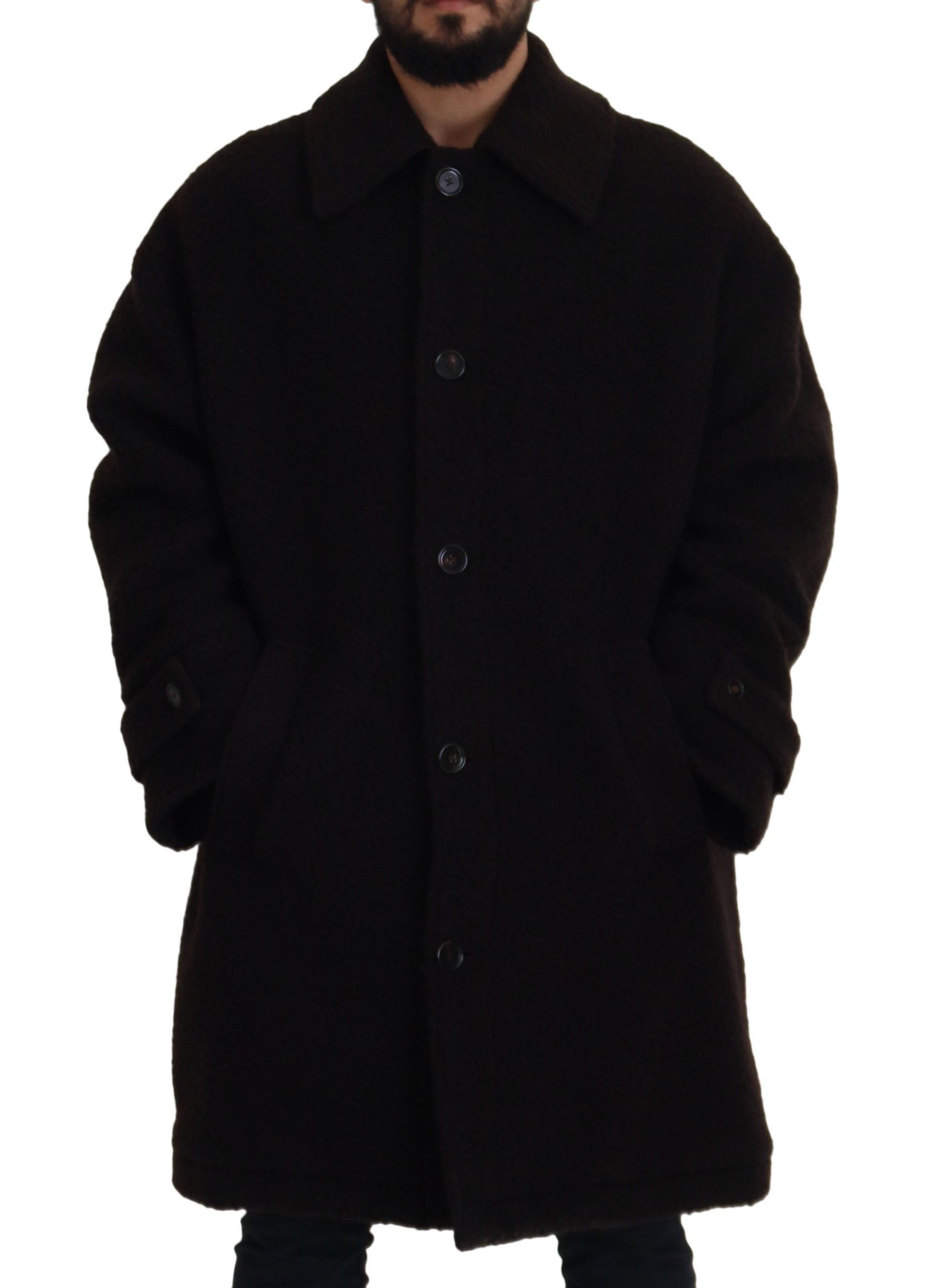 Black Alpaca Button Down Trench Coat Jacket - ventzia