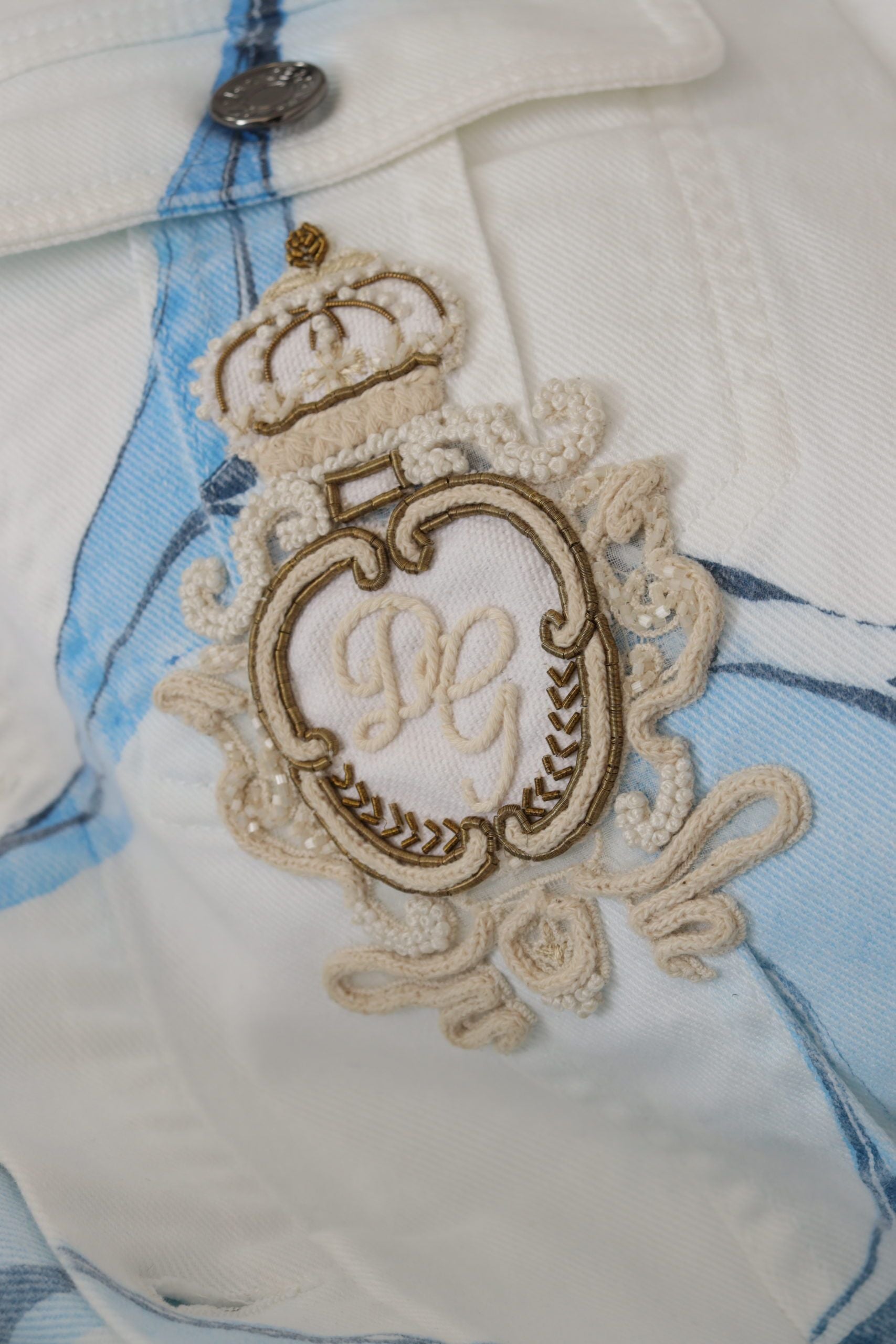 White Cotton Logo Embroidery Denim Jacket - ventzia