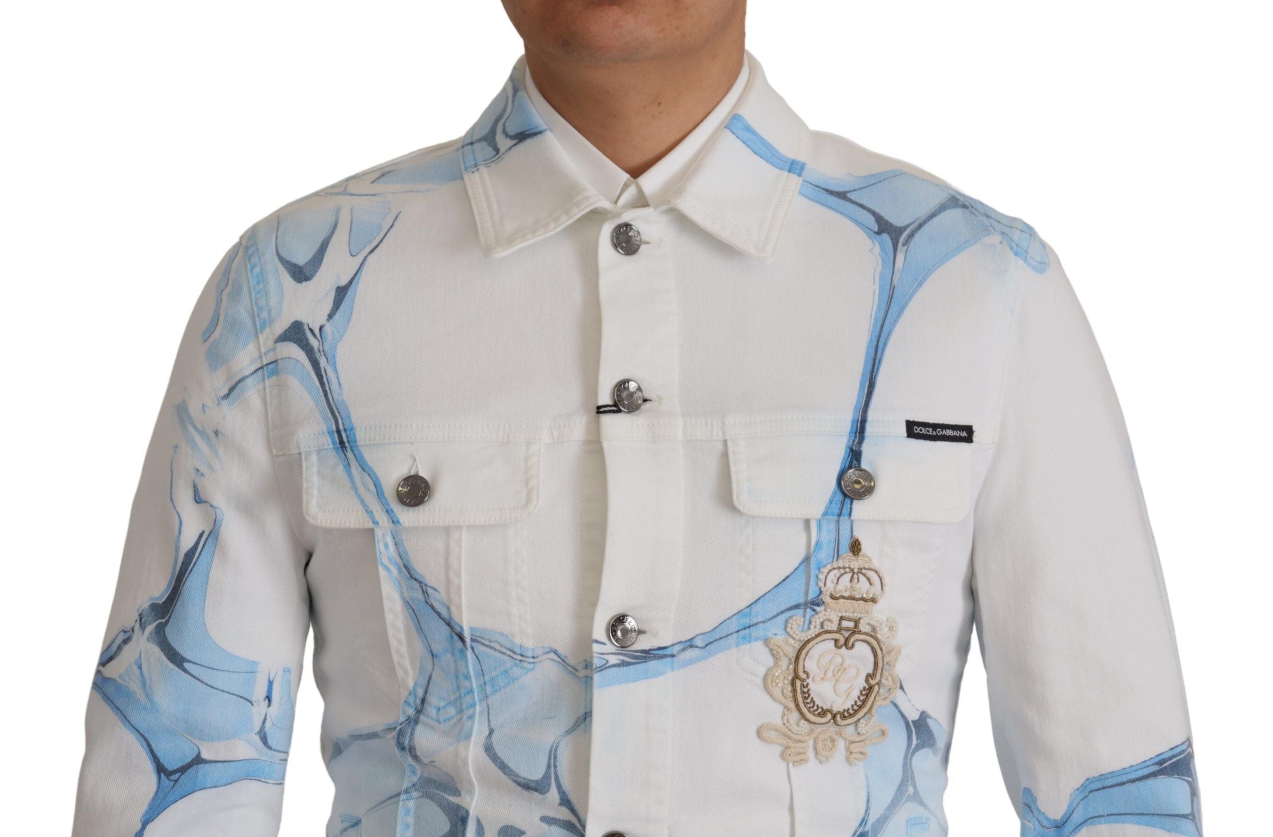 White Cotton Logo Embroidery Denim Jacket - ventzia