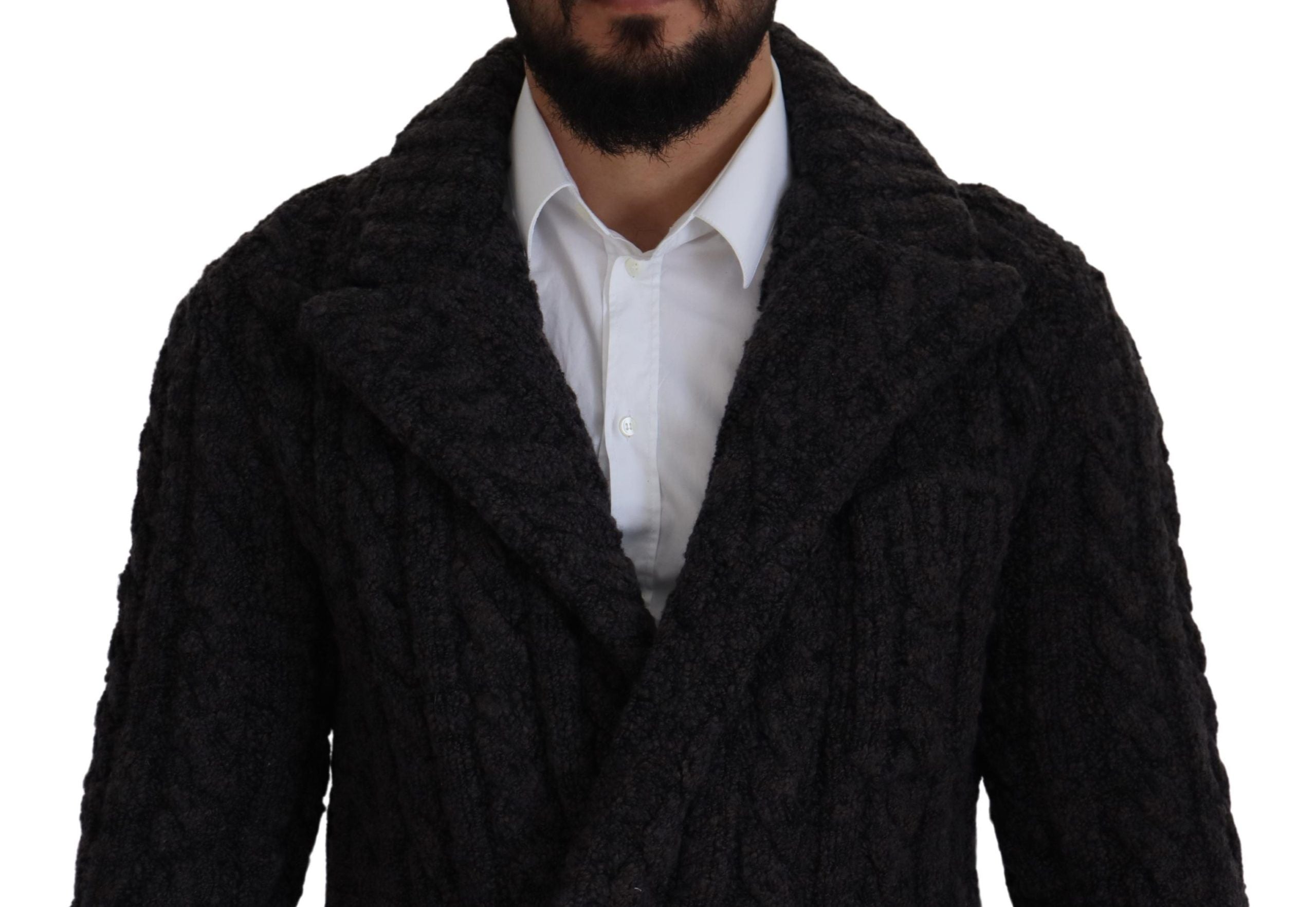 Black Wool Knit Double Breasted Coat Jacket - ventzia