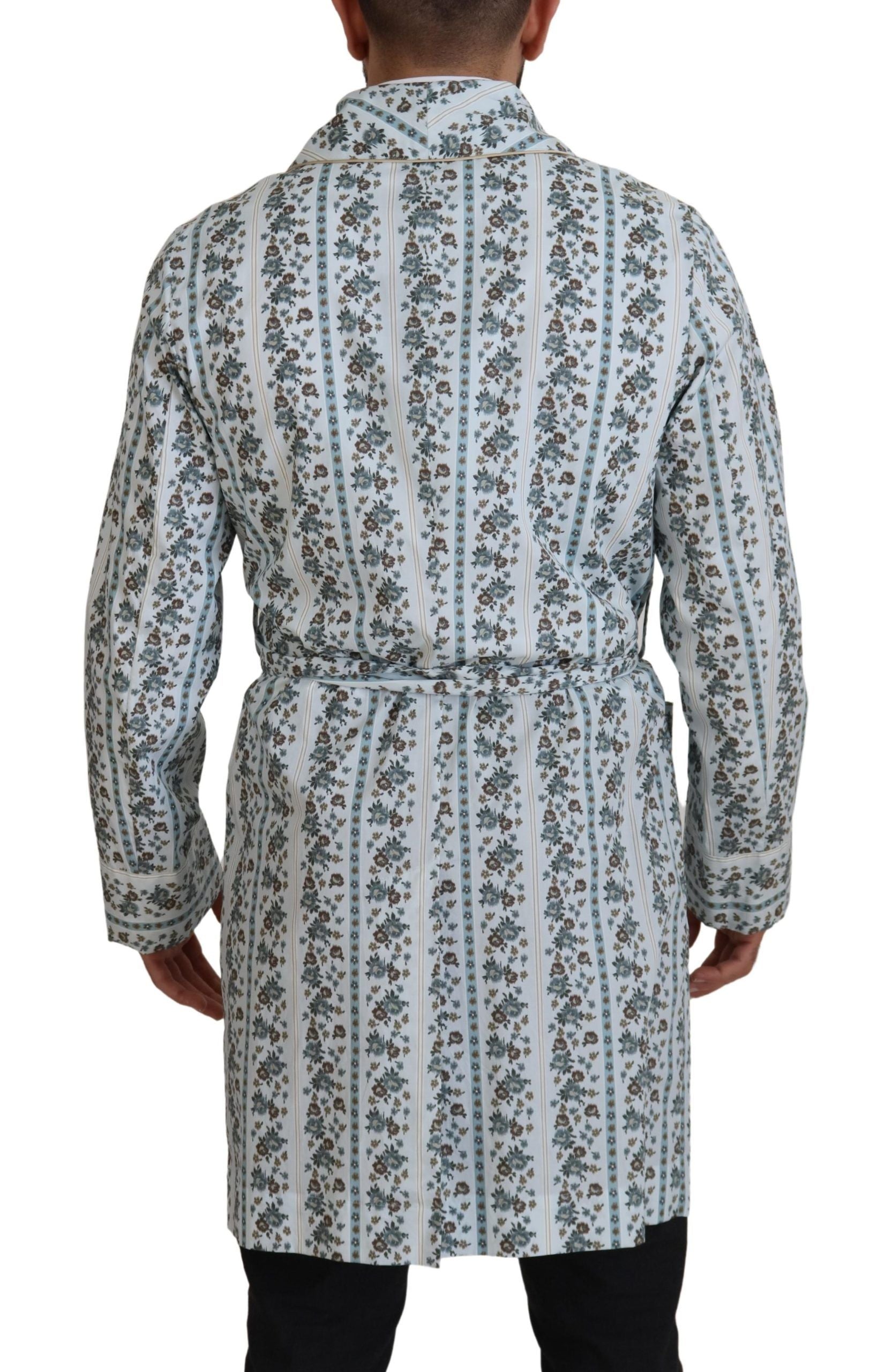 Blue Floral Cotton Robe Coat Jacket - ventzia