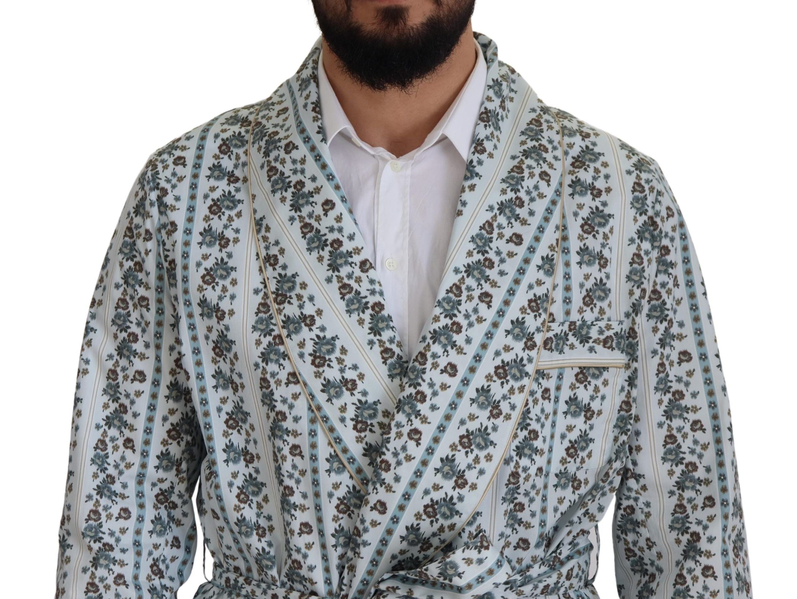 Blue Floral Cotton Robe Coat Jacket - ventzia
