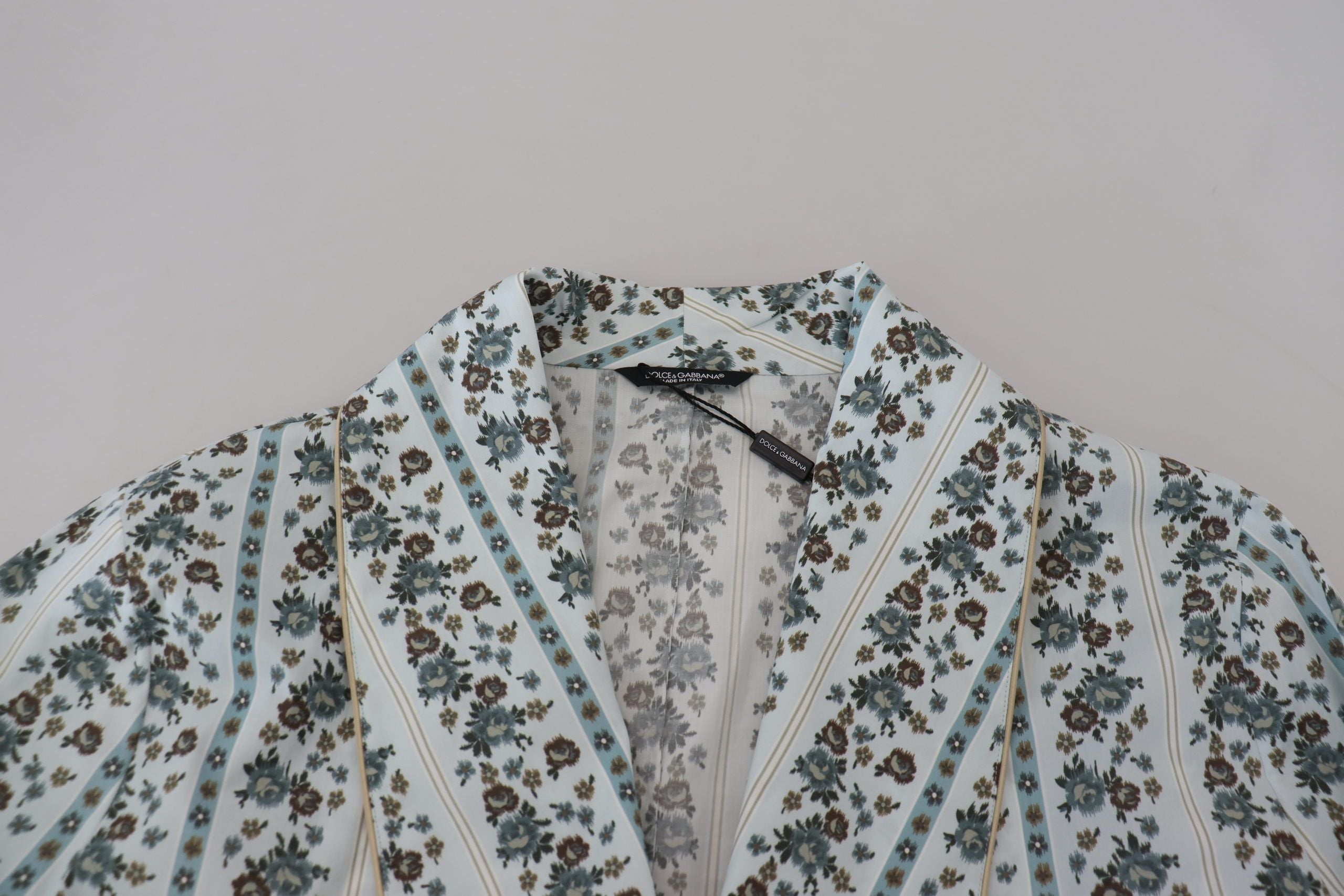 Blue Floral Cotton Robe Coat Jacket - ventzia