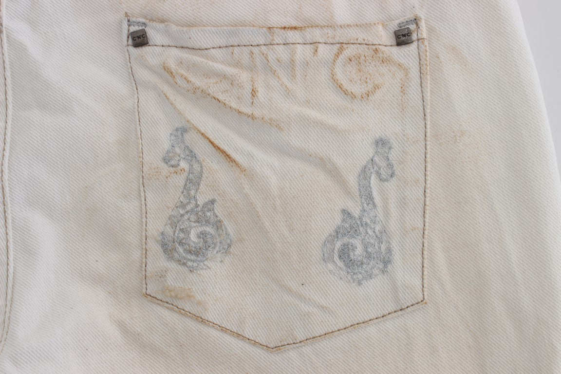 Chic White Slim Fit Designer Jeans - ventzia