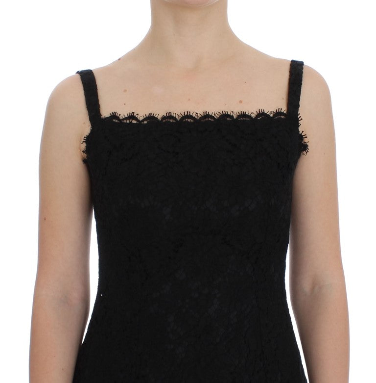 Elegant Black Floral Lace Knee-Length Dress - ventzia