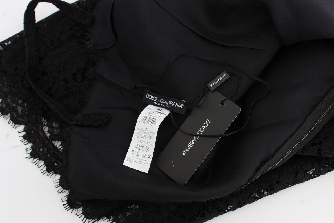Elegant Black Floral Lace Knee-Length Dress - ventzia