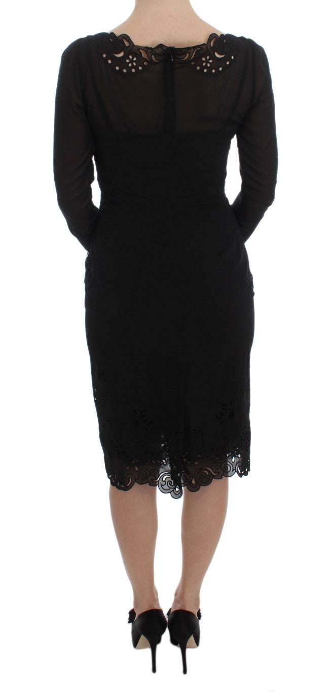 Elegant Black Floral Lace Sheath Dress - ventzia