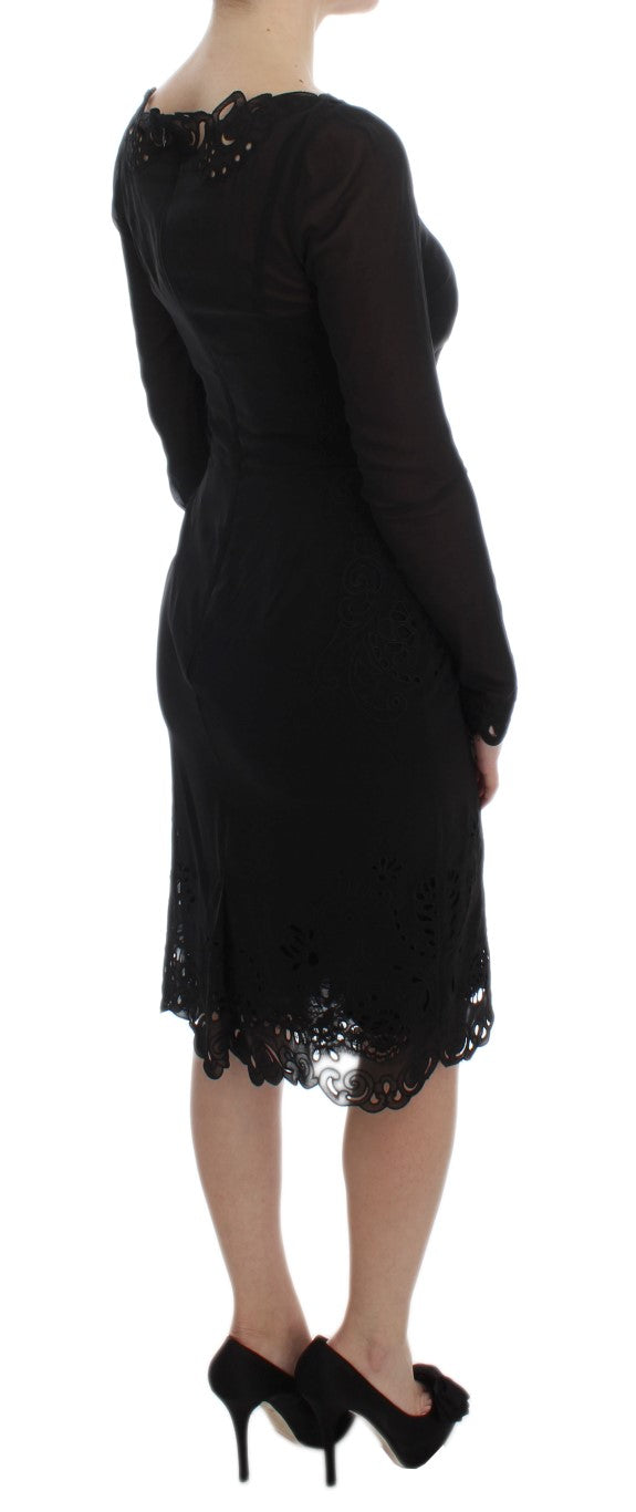 Elegant Black Floral Lace Sheath Dress - ventzia
