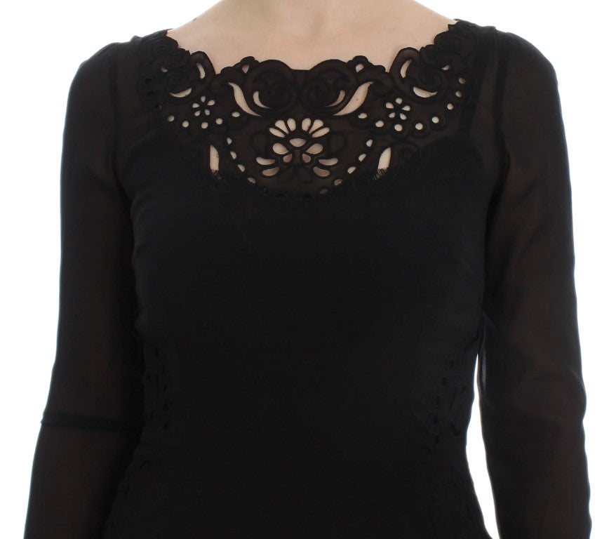 Elegant Black Floral Lace Sheath Dress - ventzia