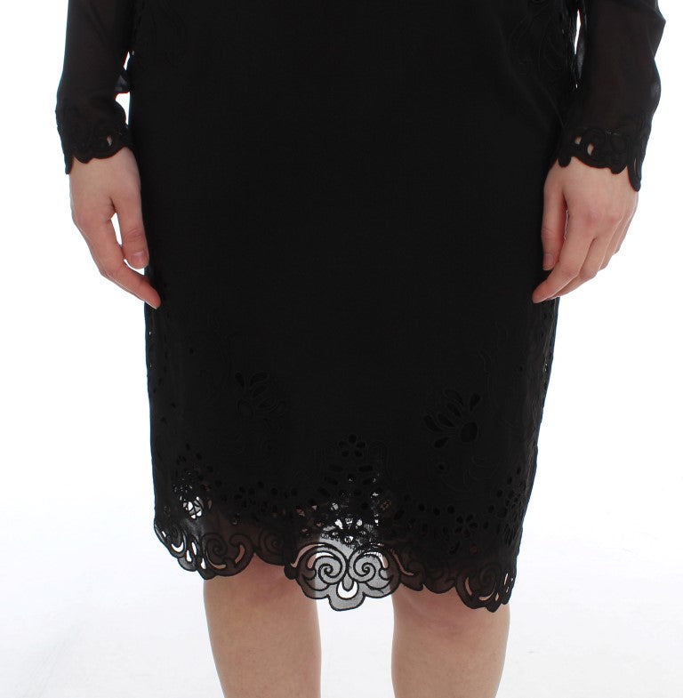 Elegant Black Floral Lace Sheath Dress - ventzia