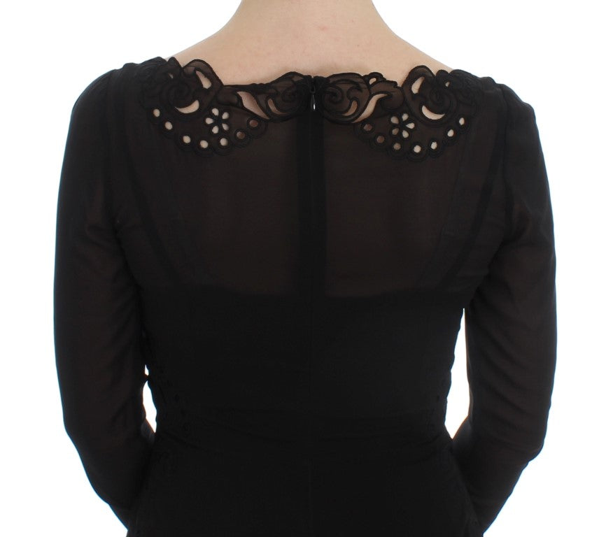 Elegant Black Floral Lace Sheath Dress - ventzia