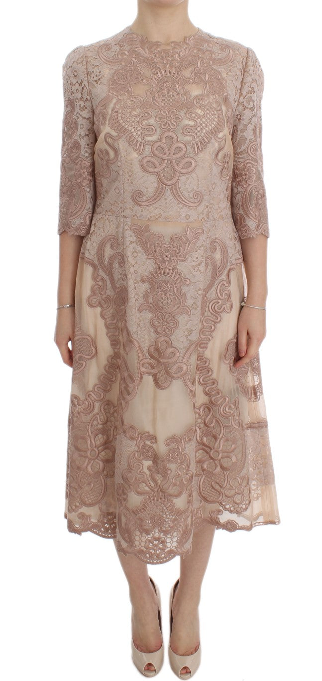 Elegant Pink Lace Embroidered Shift Dress - ventzia