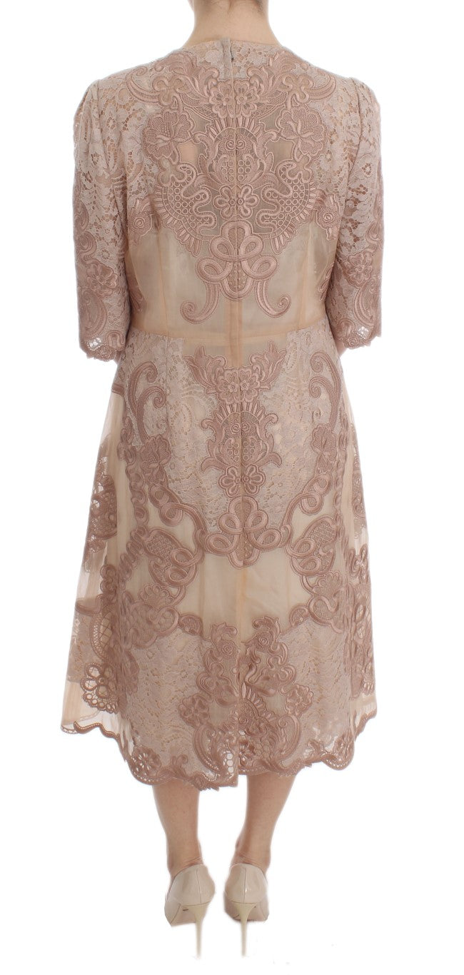 Elegant Pink Lace Embroidered Shift Dress - ventzia