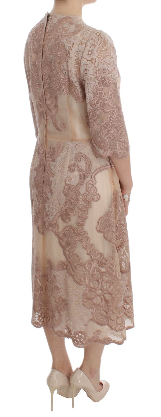 Elegant Pink Lace Embroidered Shift Dress - ventzia