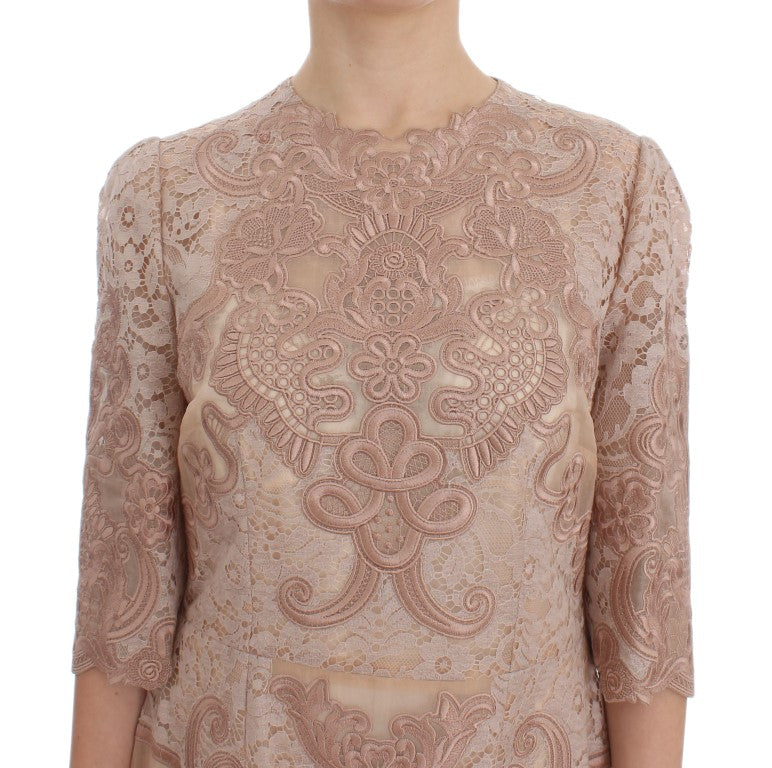 Elegant Pink Lace Embroidered Shift Dress - ventzia