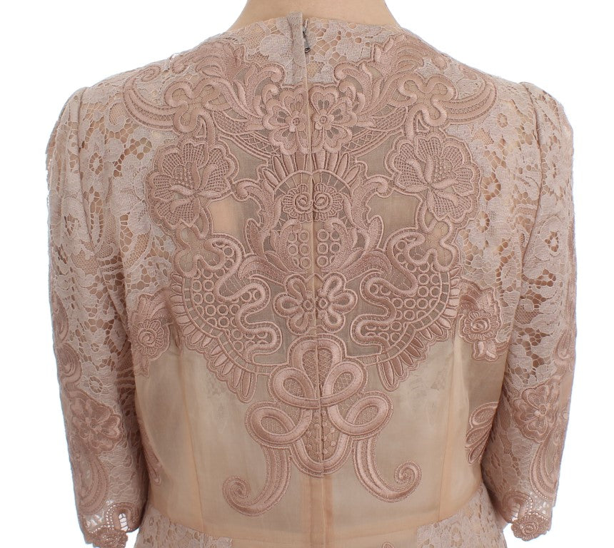 Elegant Pink Lace Embroidered Shift Dress - ventzia