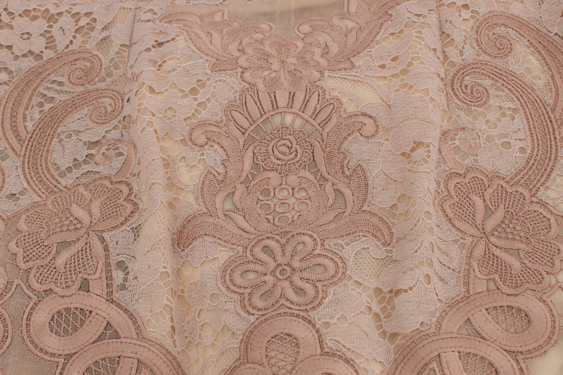 Elegant Pink Lace Embroidered Shift Dress - ventzia