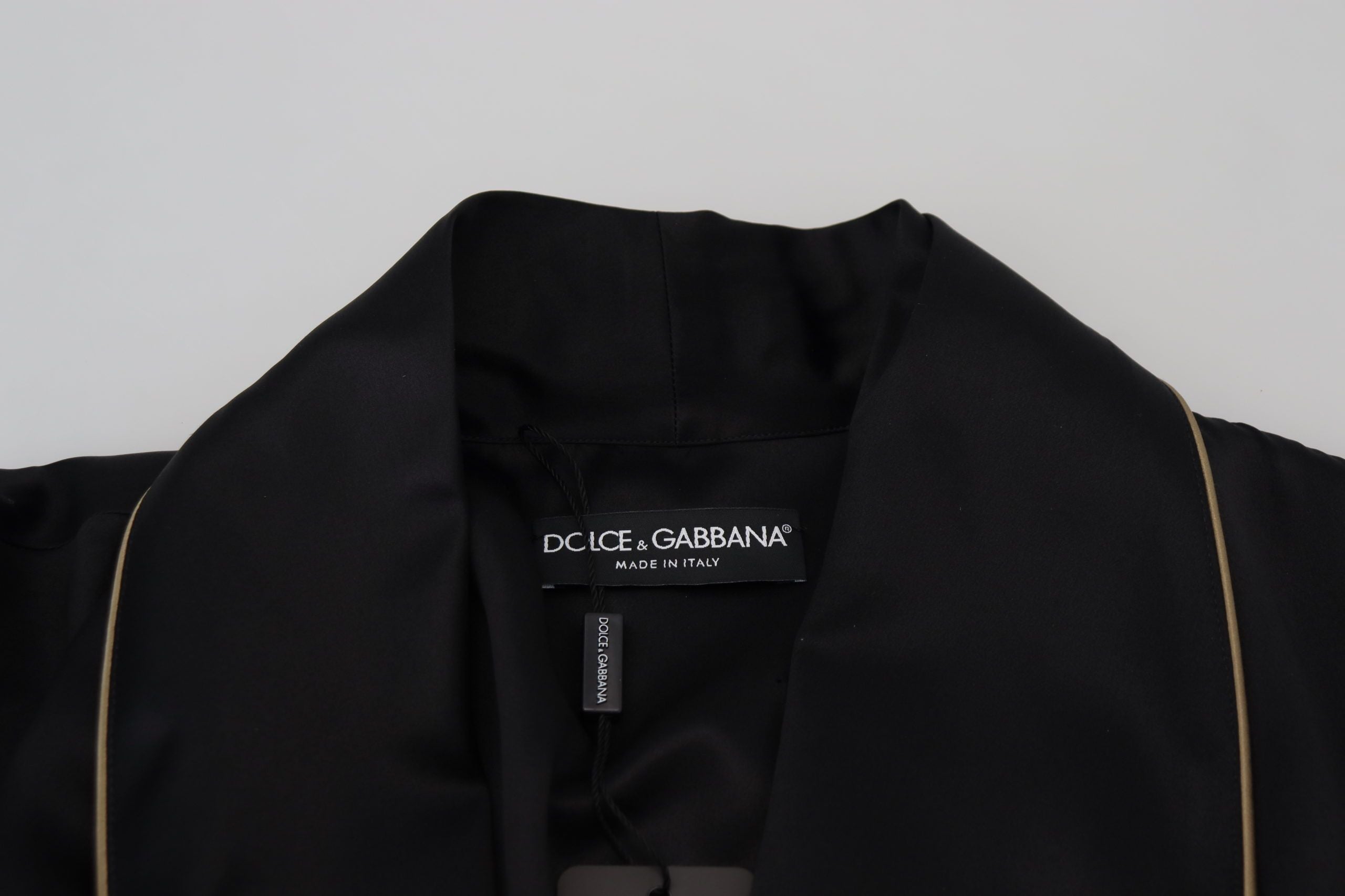 Black 100% Silk Robe Coat Wrap Jacket - ventzia