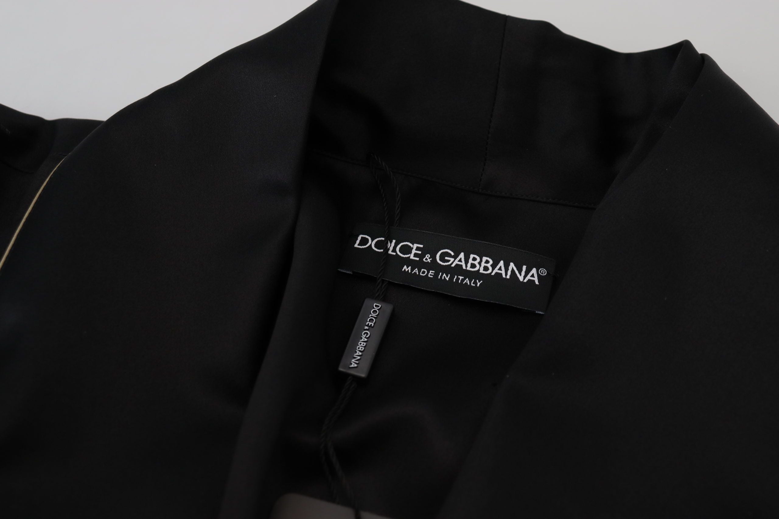 Black 100% Silk Robe Coat Wrap Jacket - ventzia