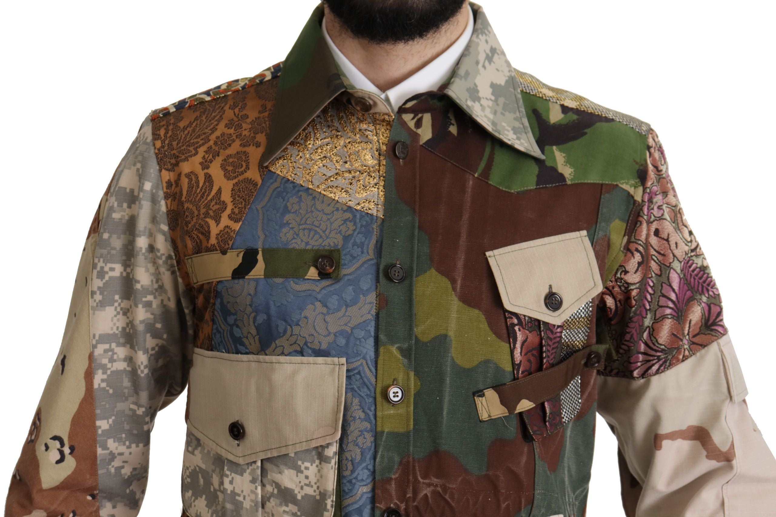 Multicolor Button Down Patchwork Shirt - ventzia