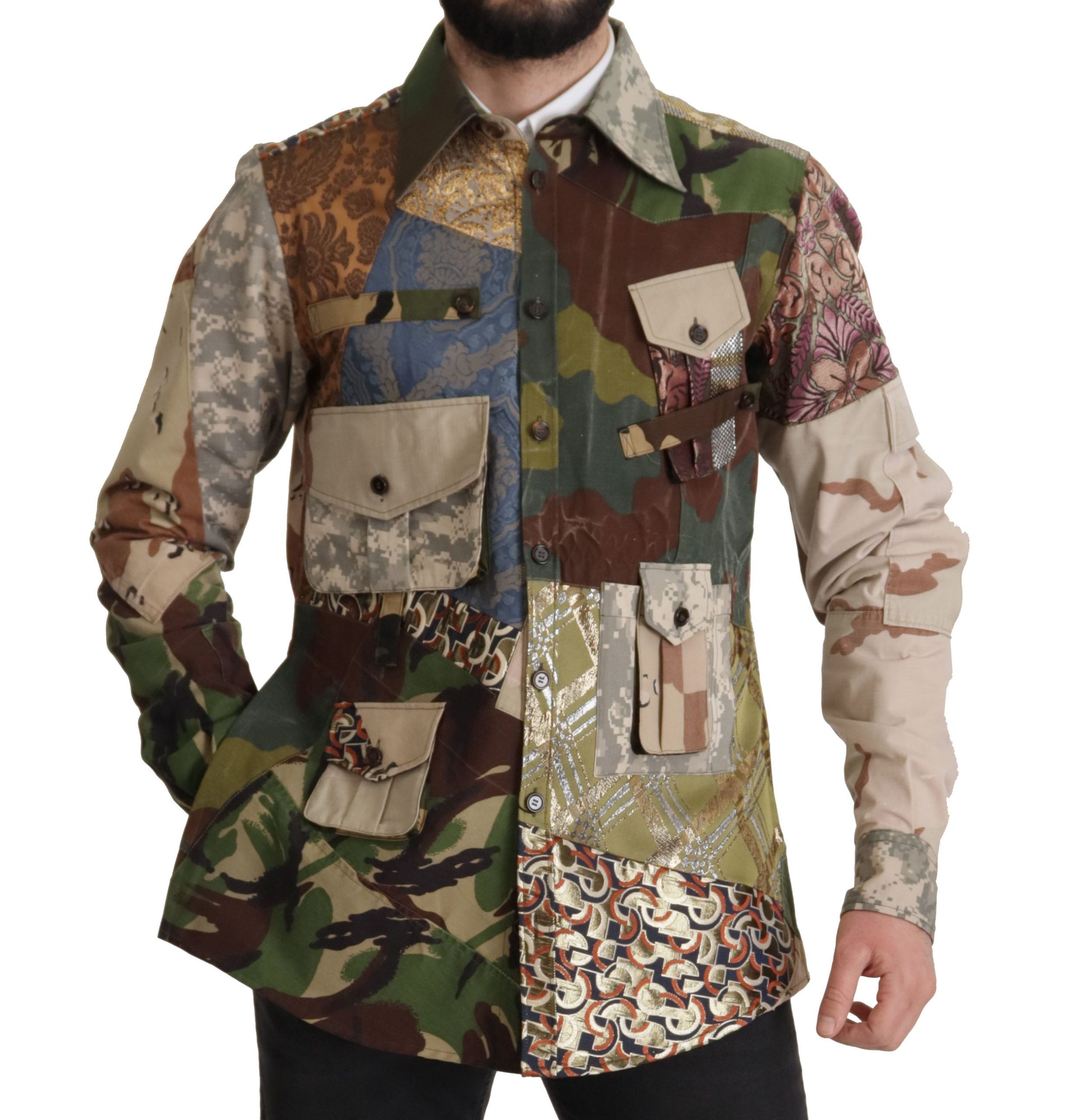 Multicolor Button Down Patchwork Shirt - ventzia
