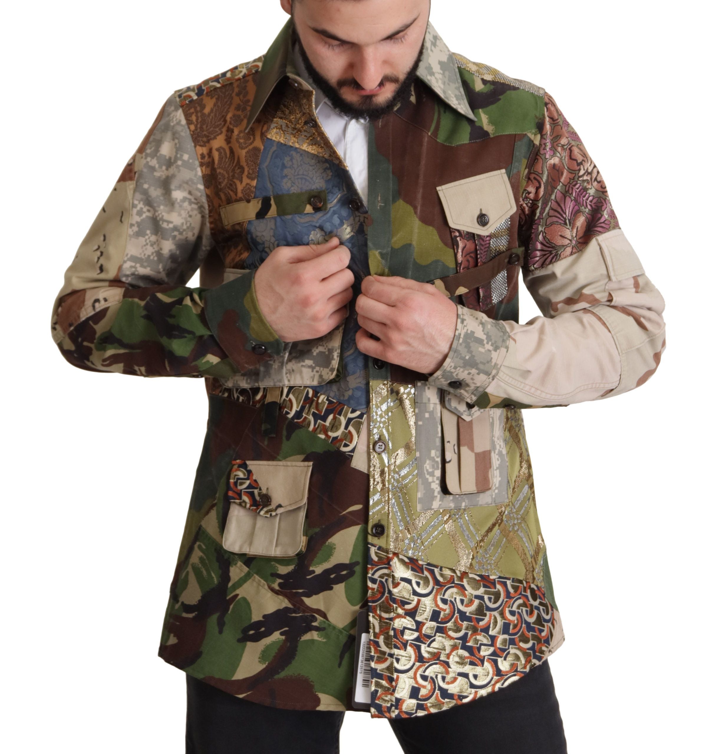 Multicolor Button Down Patchwork Shirt - ventzia