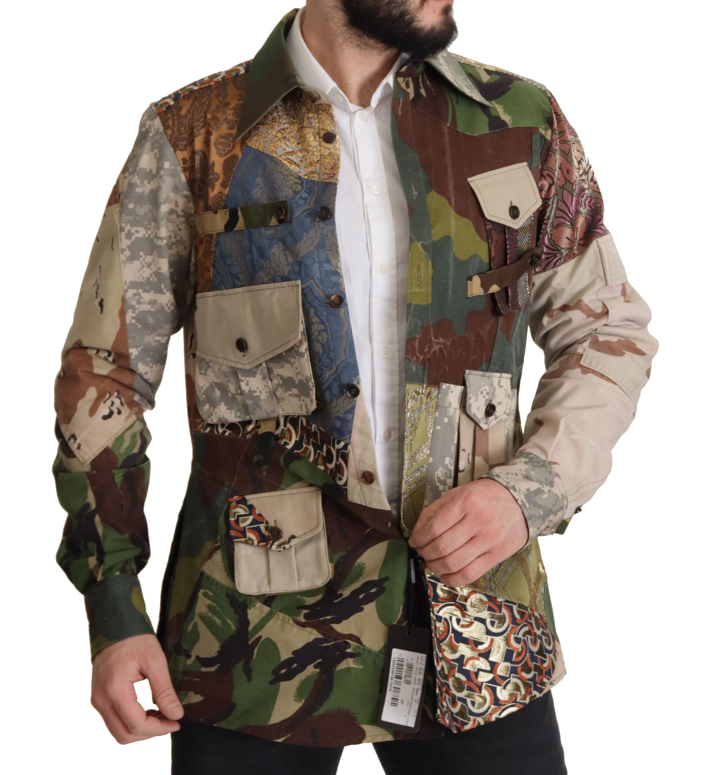 Multicolor Button Down Patchwork Shirt - ventzia