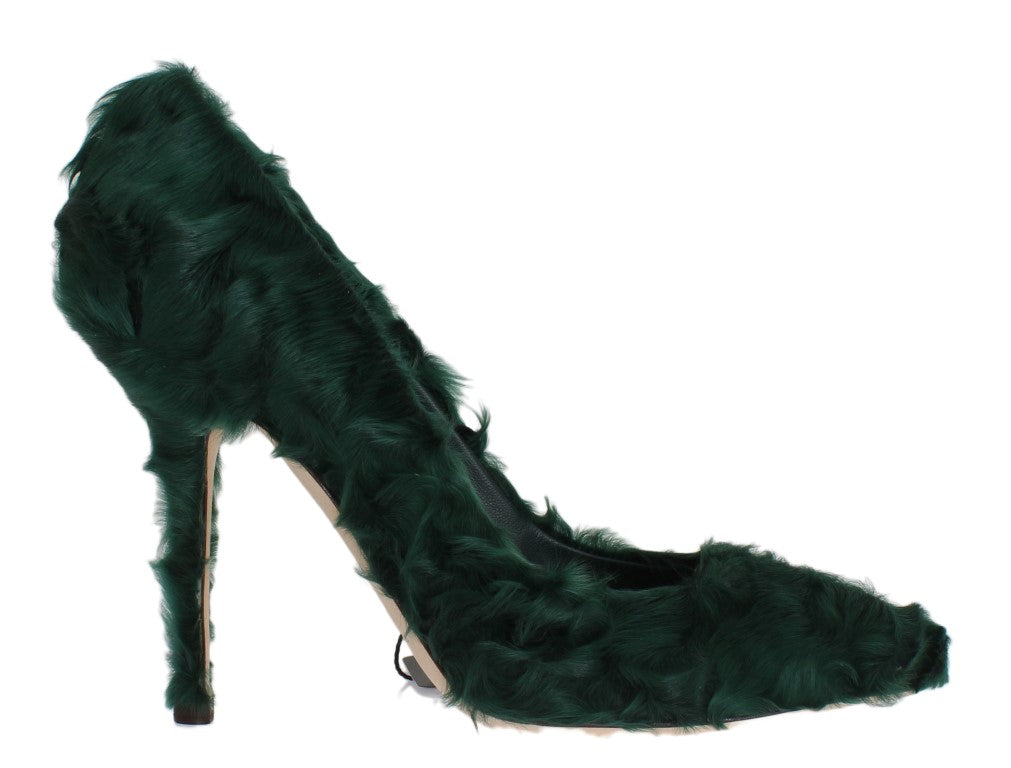 Elegant Green Xiangao Fur Leather Pumps - ventzia