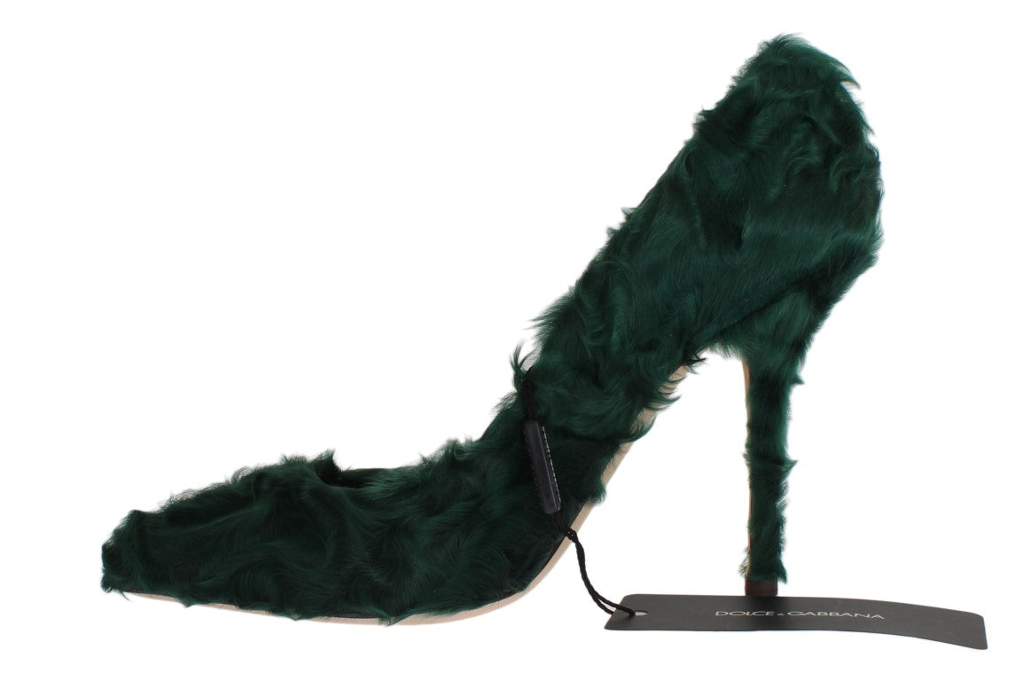 Elegant Green Xiangao Fur Leather Pumps - ventzia
