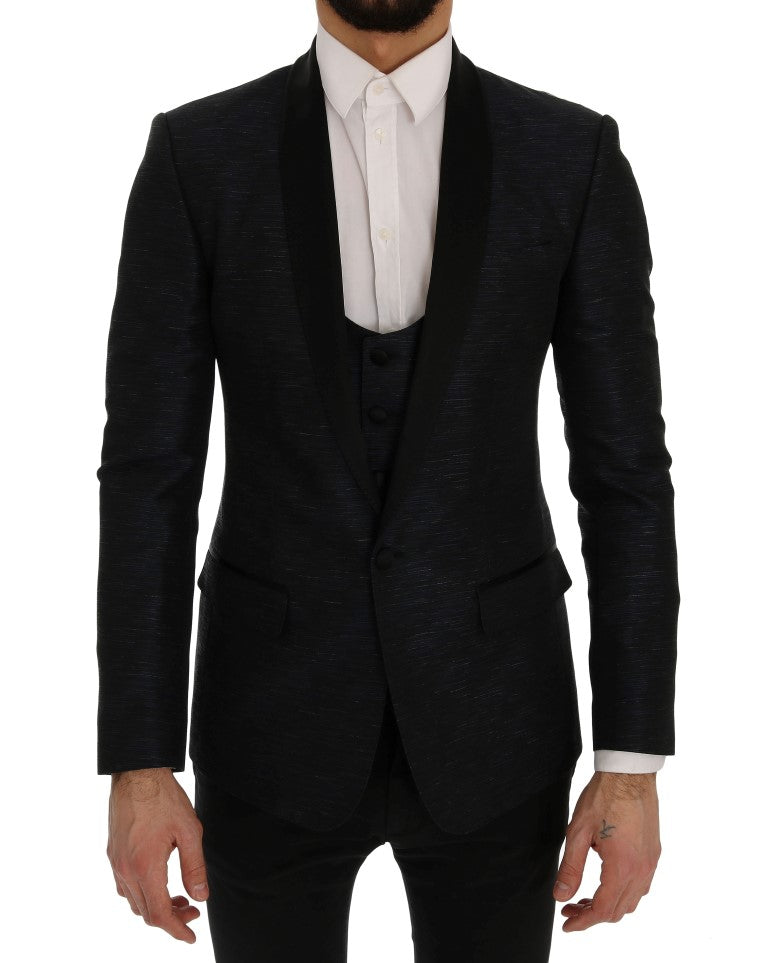 Elegant Blue & Black Slim Fit Suit Ensemble - ventzia