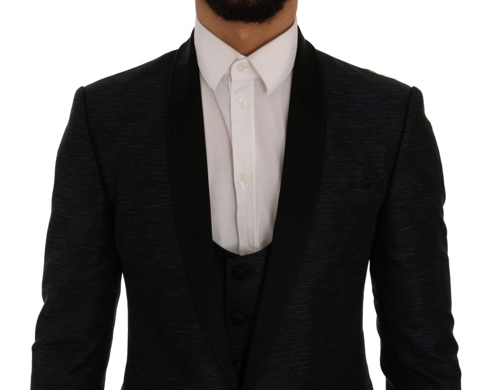 Elegant Blue & Black Slim Fit Suit Ensemble - ventzia