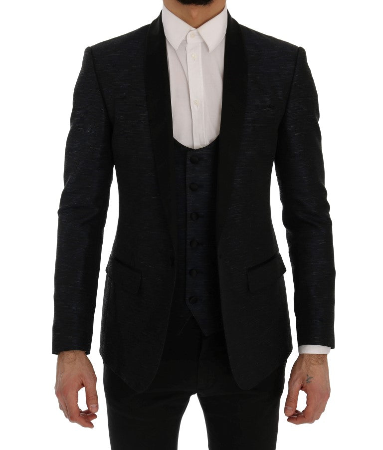 Elegant Blue & Black Slim Fit Suit Ensemble - ventzia
